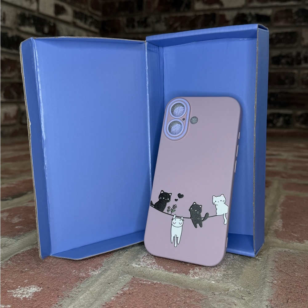 Cute Lavender Purple Cat Clothesline iPhone 17 Case• Pastel Feline Design